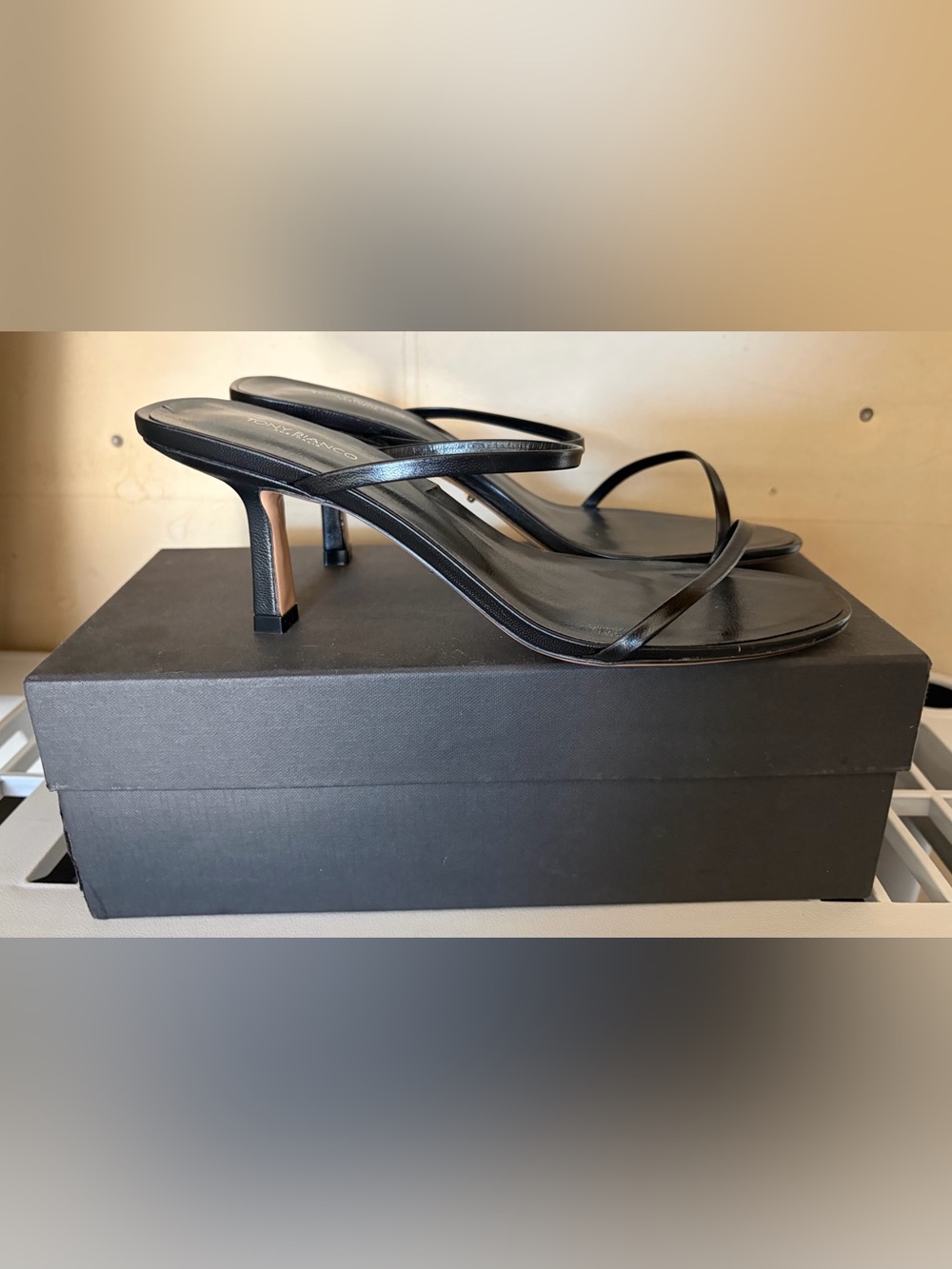 Tony Bianco Black Minimal Double-Strap Slide Heels